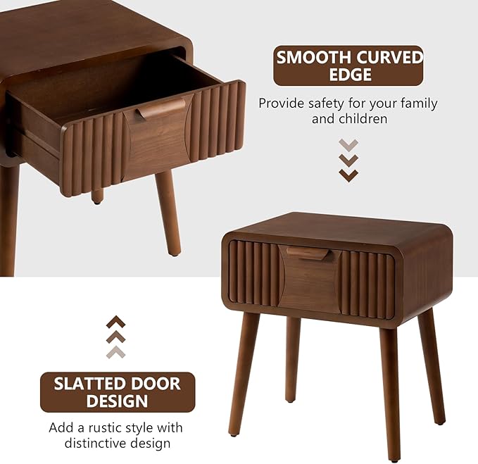 COSIEST Mid Century Modern Nightstand, MCM Vintage Bedside Table with Storage...