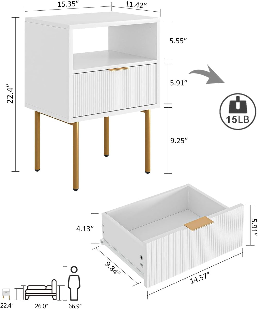Masupu Nightstand,Mid-Century Modern Bedside Table with Storage Drawer and Op...