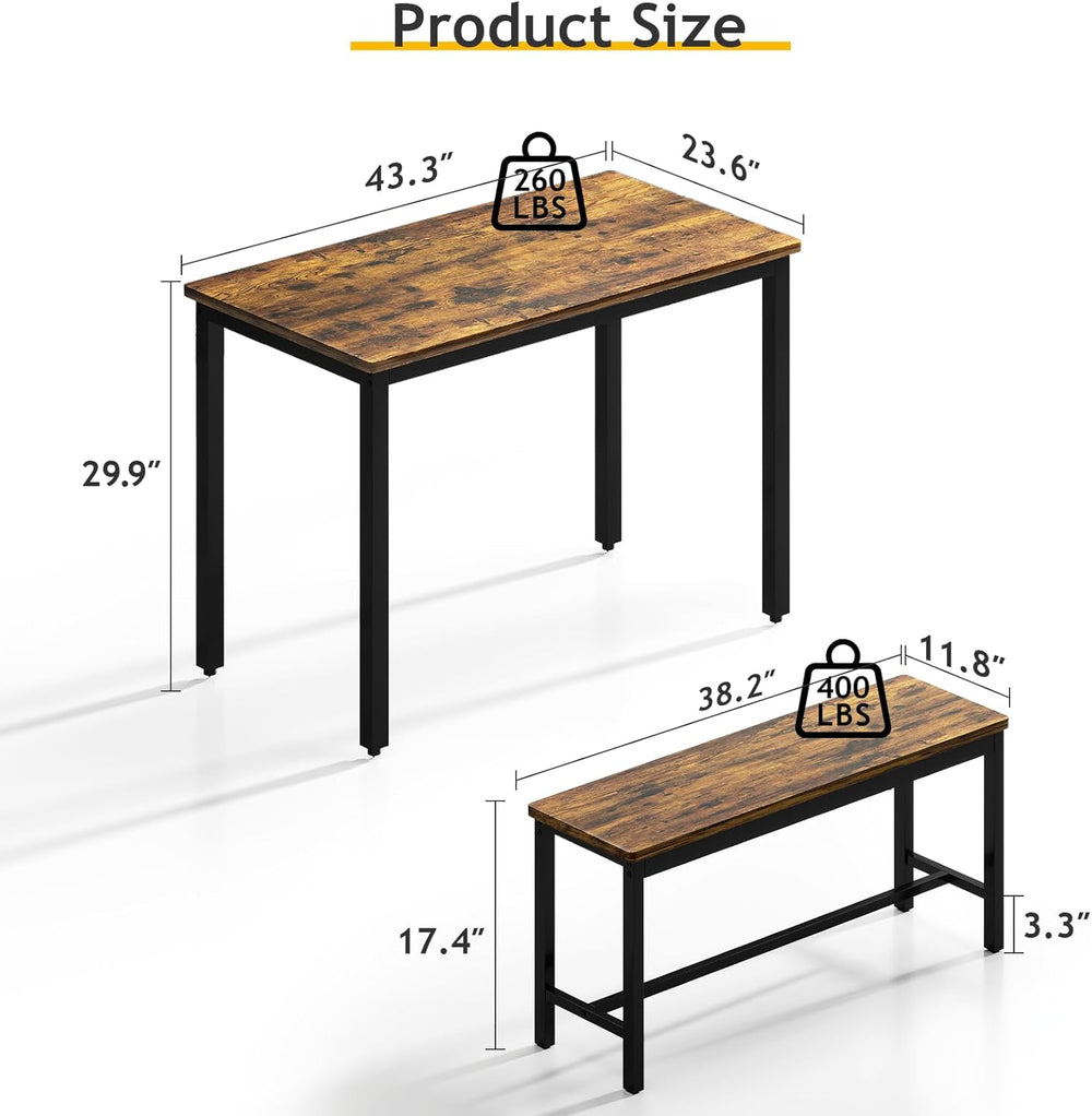 Rovibek Dining Table Set for 4 with 2 Benches – Space-Saving Kitchen Table Se...