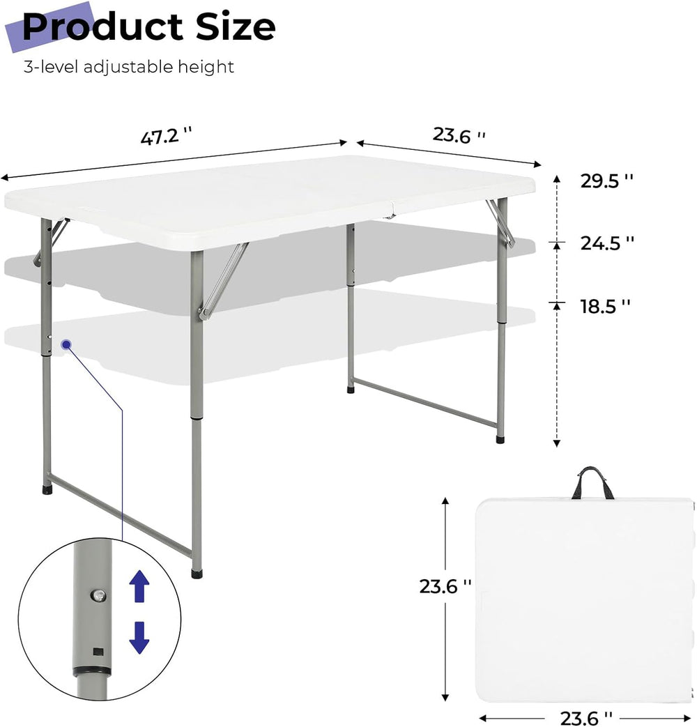 Byliable Folding Table 4 Foot Portable Heavy Duty Plastic Fold-in-Half Utilit...