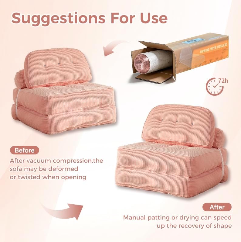 Pink Boneless Chair Bed with Pillow & Blanket, Foldable Sofa Bed