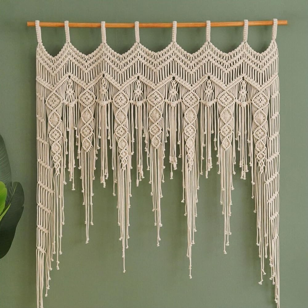 Macrame Valance Curtain for Kichen Windows 41.33 * 53.15Inch Farmhouse Boho C...