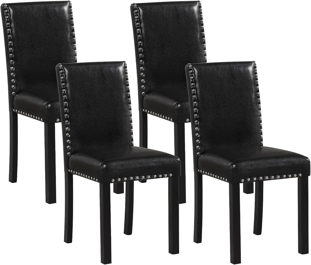 Giantex Black Dining Chairs Set of 4, Faux Leather Upholstered Parsons Kitche...