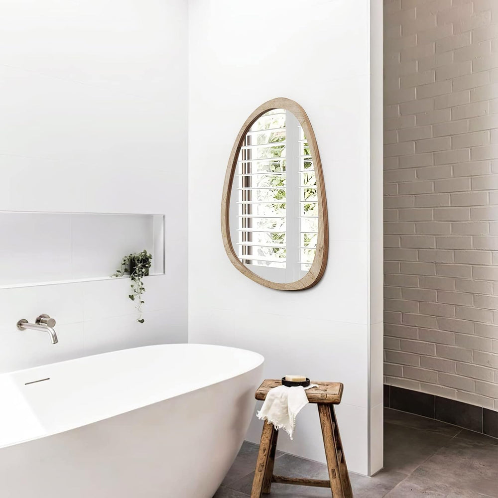 Wood Asymmetrical Mirror for Decor,20X30" Irregular Organic Wall Mirrors
