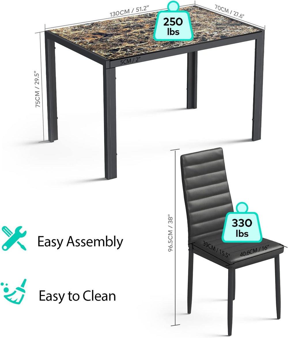 Gizoon Marble 7 Piece Glass Dining Table Set, Kitchen Table and Chairs Set