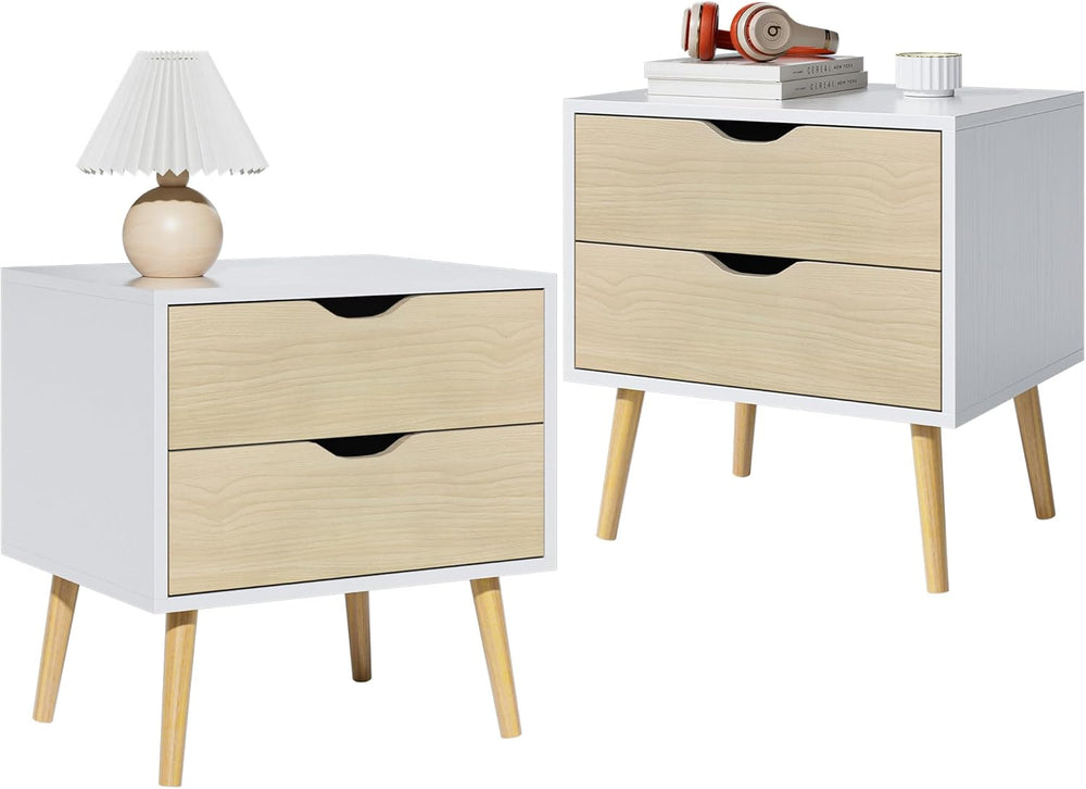 End Table Set of 2 with Storage Drawers, Modern Nightstands Small Sofa Side T...