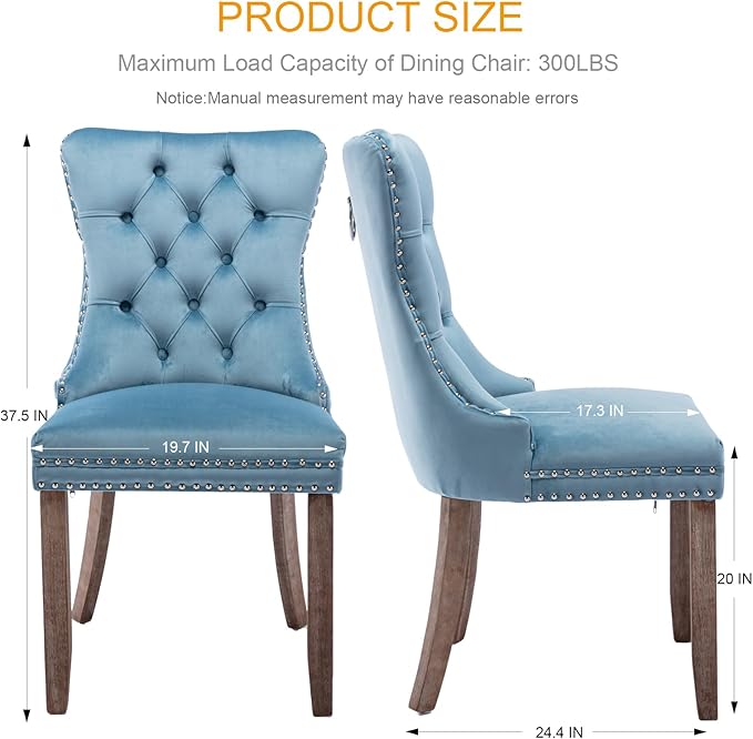 Velvet Dining Chairs Set of 2, Tufted Upholstered Dining Room Chairs with Bac...