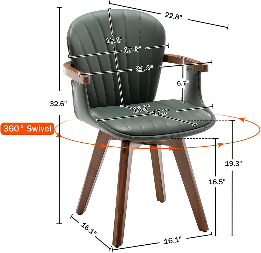 LUNLING Swivel Dining Room Chairs Set of 2, Mid Century Modern Green Faux Lea...