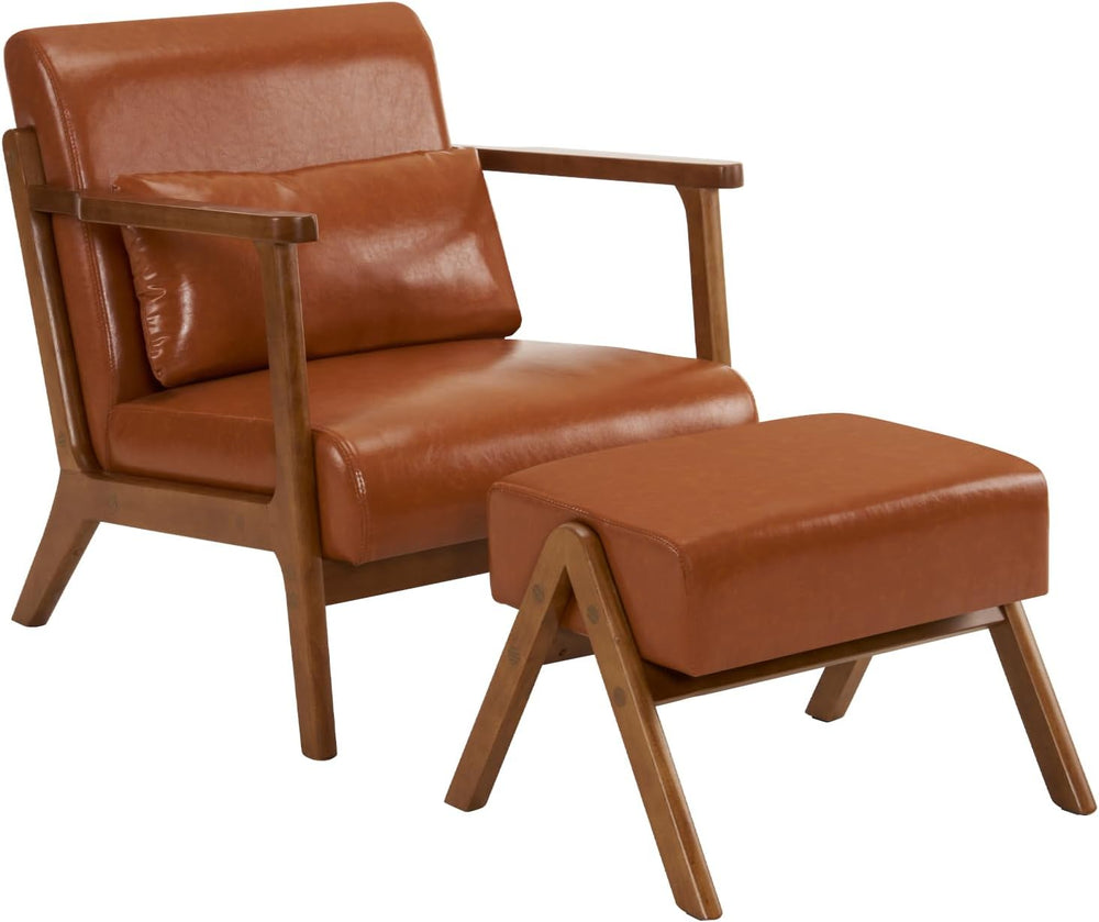 MOJAY Modern Accent Chair with Ottoman, PU Leather Upholstered Armchair Livin...