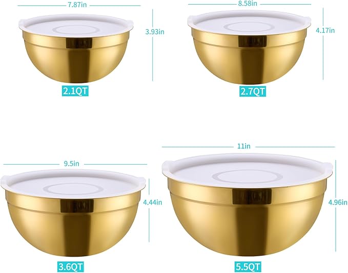 4 Piece Gold Mixing Bowls With Lids