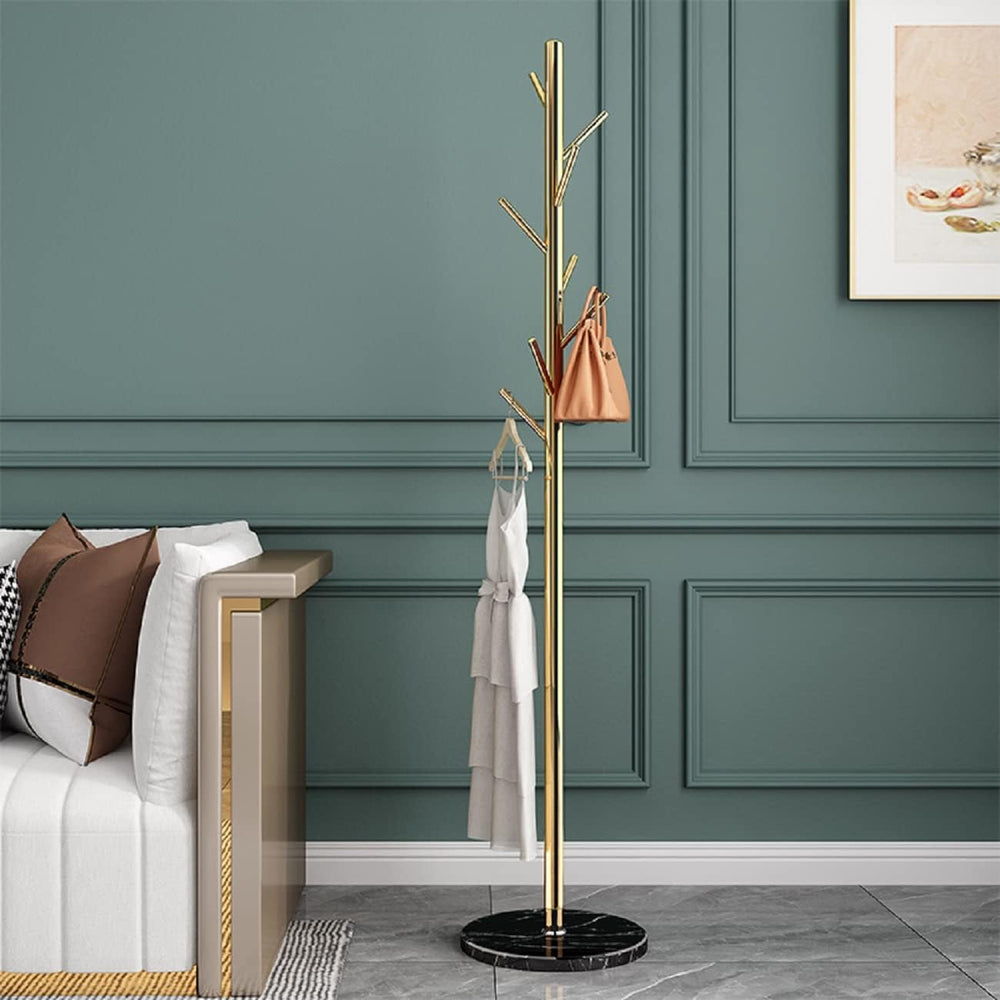 Jolitac Metal Coat Rack Stand Golden Satin Steel Finish Stable Marble Base, H...