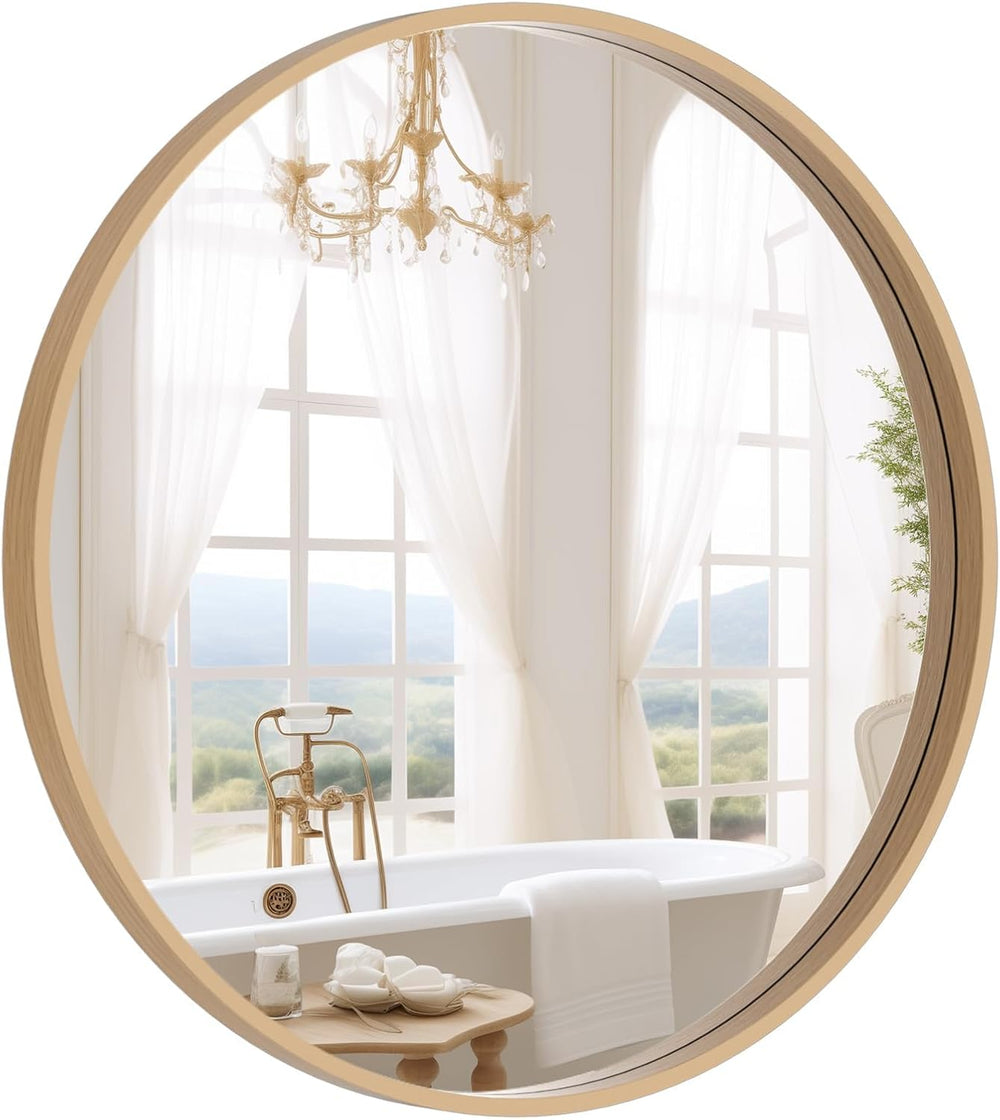 WallBeyond Round Wood Mirror 24 inch Circle Wall Mirror for Bathroom Round Wa...