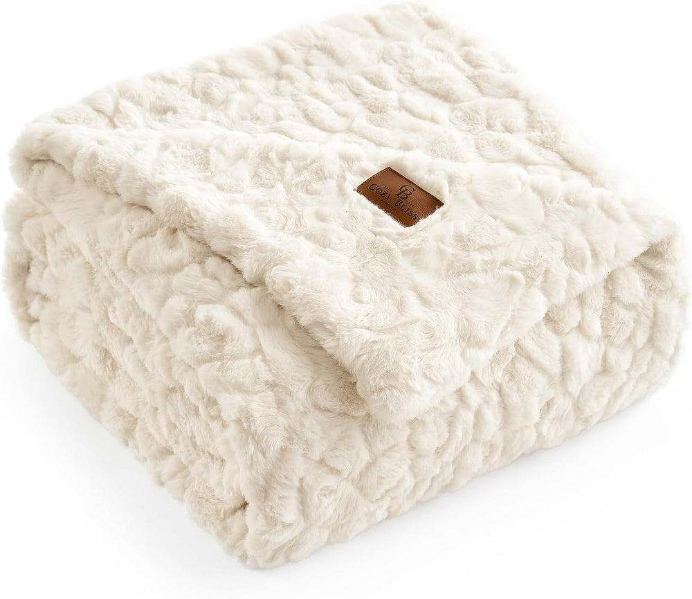 Cozy Bliss Faux Fur Throw Blanket for Couch, Fuzzy Soft Plush Thick Warm Fluf...