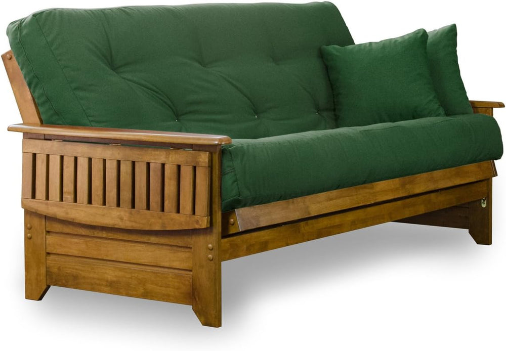 Brentwood Tray Arm Futon Sofabed Set - Full Frame, 8" Hunter Green Mattr...