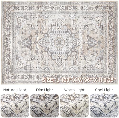 LOONGRUG 8x10 Area Rugs Washable Vintage Boho Living Room Rug Ivory Gray