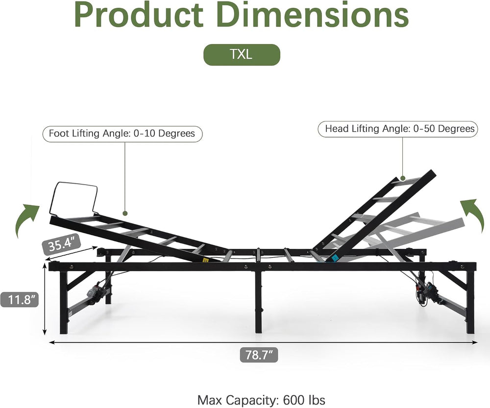JAXPETY Adjustable Bed Frame Twin XL Electric Adjustable Bed Base