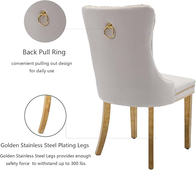 Beige Velvet Dining Chairs Set of 4, Upholstered Dining Room Chairs with Back...