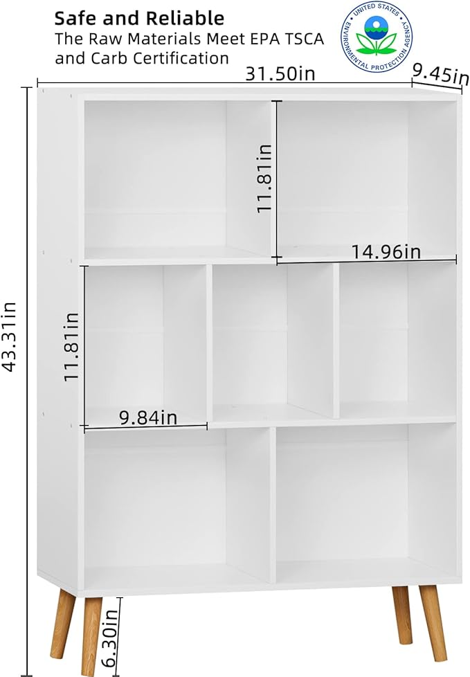 YAHARBO White Bookshelf,3 Tier Book Shelf with Legs, 7 Cube Minimalist Bookca...