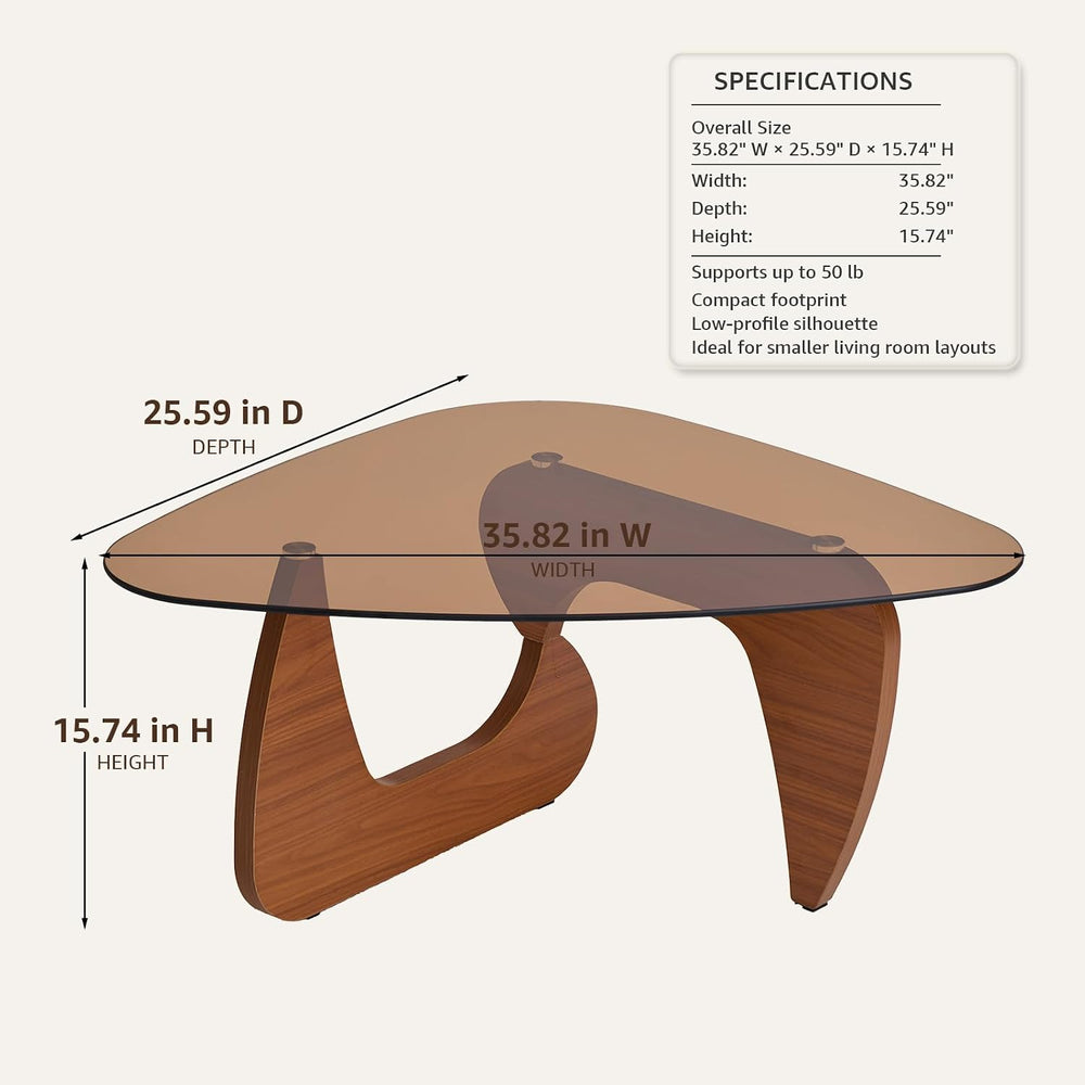 Smoked Glass Coffee Table for Living Room, 35.82" Small Triangle Coffee ...
