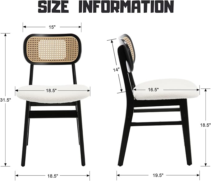 Black Rattan Dining Chairs Set of 6 Sherpa Dining Room Chairs Natural Wooden ...