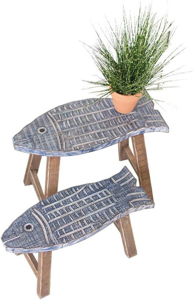 Kalalou CMN1228 Set of Two Wooden Fish Stools, Grey