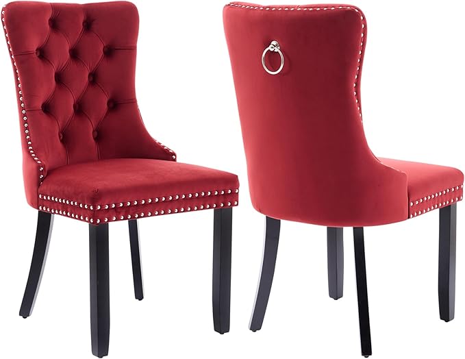 Velvet Dining Chairs Set of 2, Upholstered Dining Room Chairs with Back Ring ...