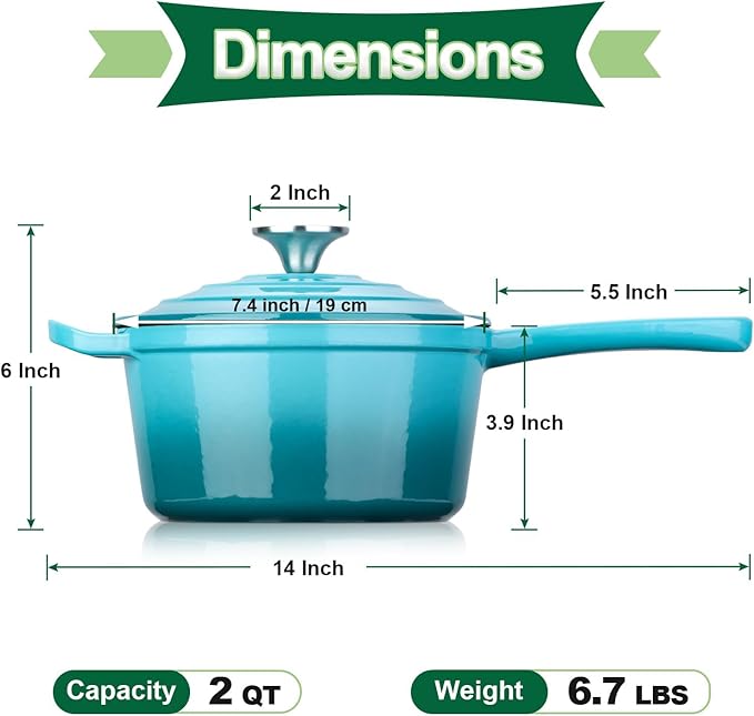 HaSteeL 2 QT Cast Iron Saucepan, Mini Enamel dutch oven