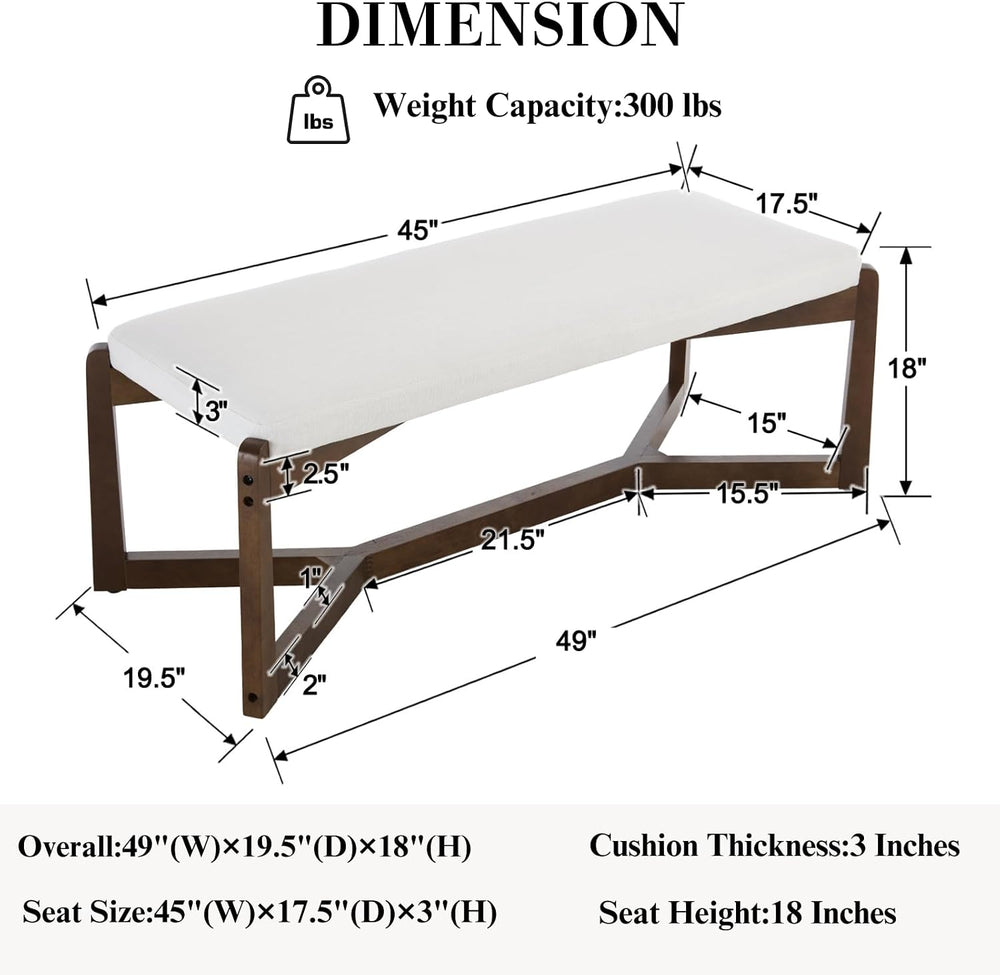 HEAH-YO 49” Mid Century Modern Entryway Bench,Linen Bedroom Dining Bench for ...