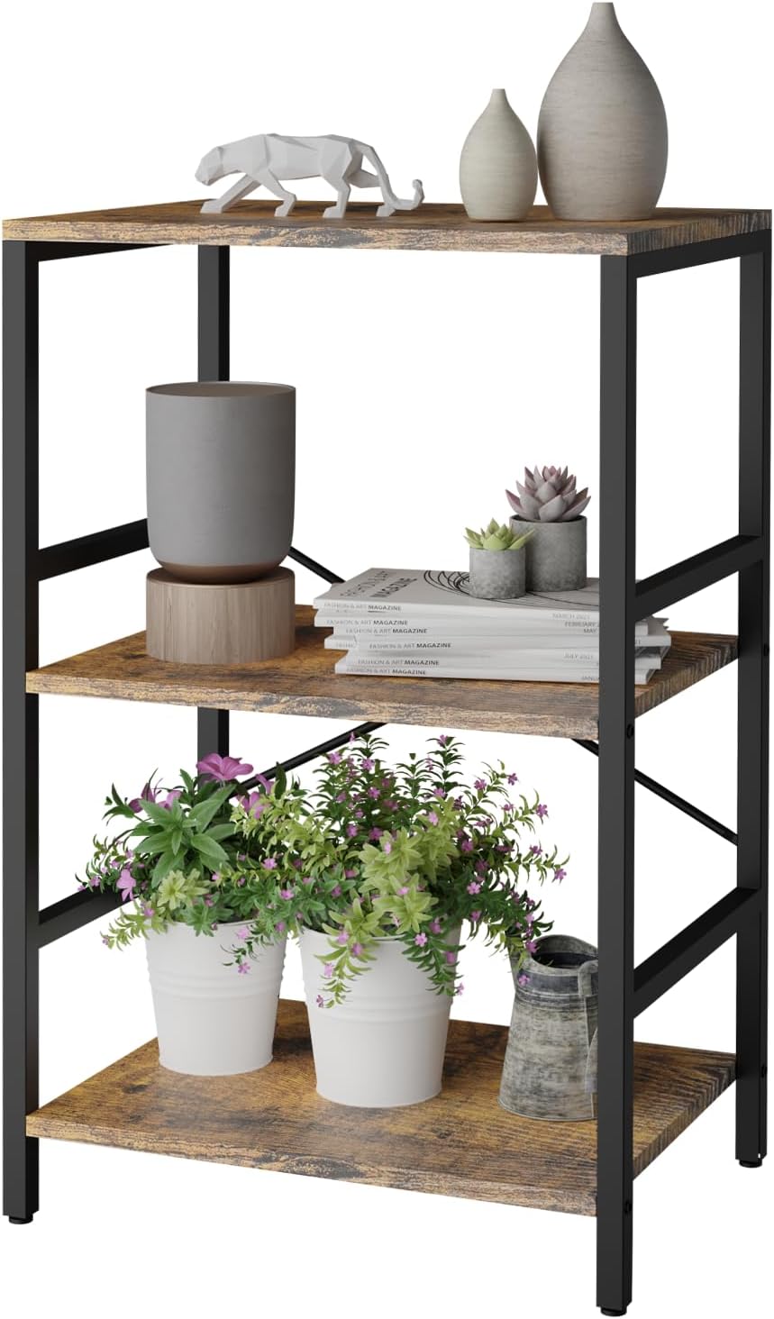 Whitmor 3 Tier Bookshelf - Small Book Shelf Industrial Bookcase, Metal Book C...