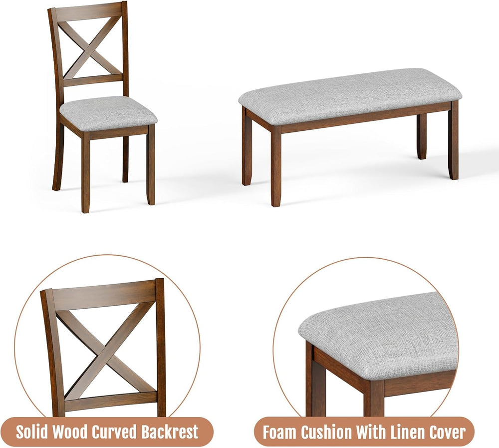 Zevemomo 6-Piece Wooden Dining Table Set, Wooden Legs Dining Table, Walnut | ...