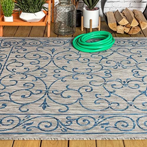 JONATHAN Y Vintage Filigree Indoor Outdoor Area Rug 4X6 Gray/Navy, Charleston...