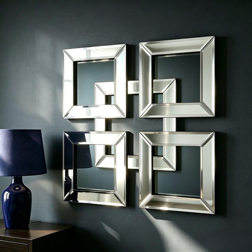 QMDECOR Silver Mirrored Wall Decor 16x16” Decorative Mirror Modern Fashion DI...