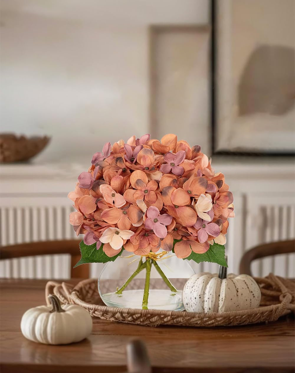 Hollyone Fall Hydrangea Artificial Flowers for Decoration with Glass Vase Dar...