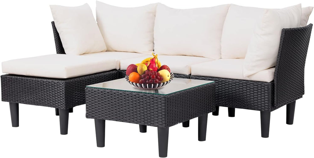FDW 5-Piece Patio Furniture Set | Khaki | Outdoor Wicker Furniture