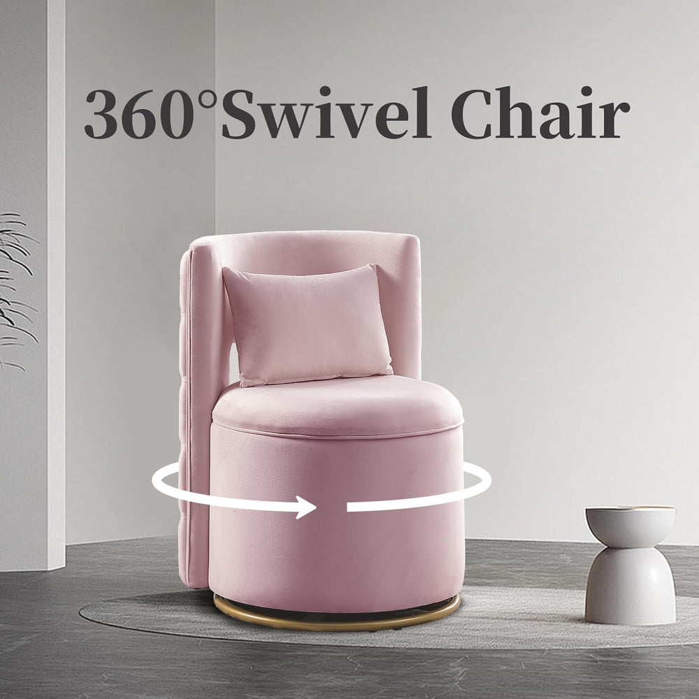 Swivel Chair with Storage for Living Room, Round Velvet Vanity Chair with Tuf...