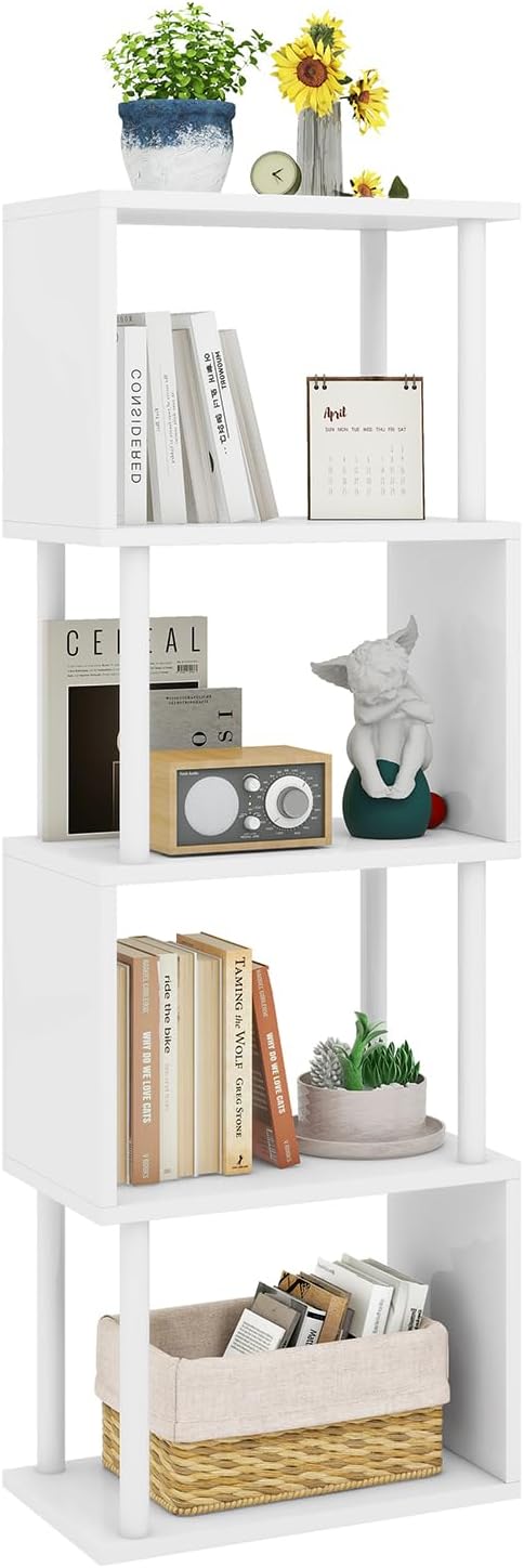 IBUYKE 5-Tier Tall Bookshelf,S-Shaped Geometric Bookcase, Wood Display Shelve...