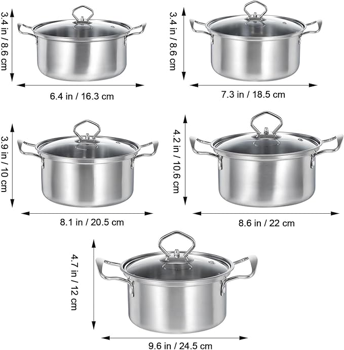 Kichvoe 5 Sets Stainless Steel Stock Pots Set
