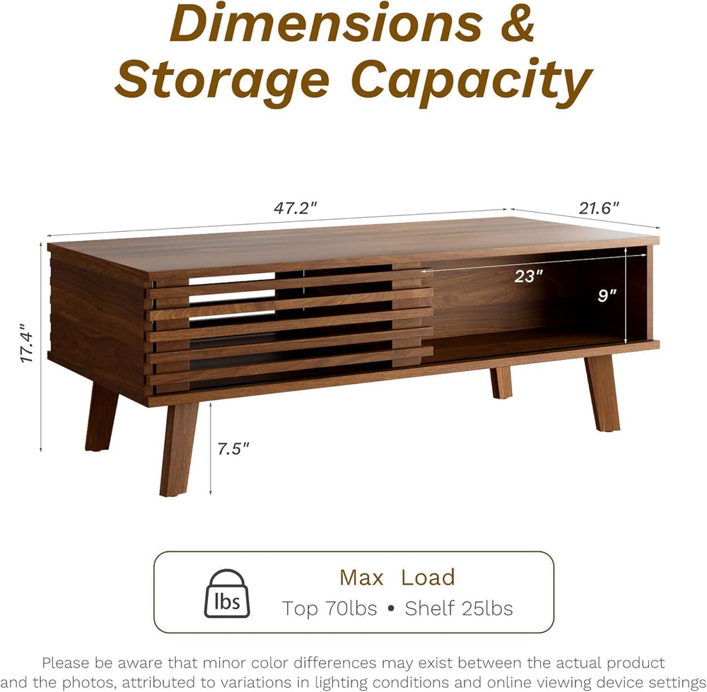 MAISONARIA Living Room Table Sets of 3, Mid Century Coffee Table & End Ta...
