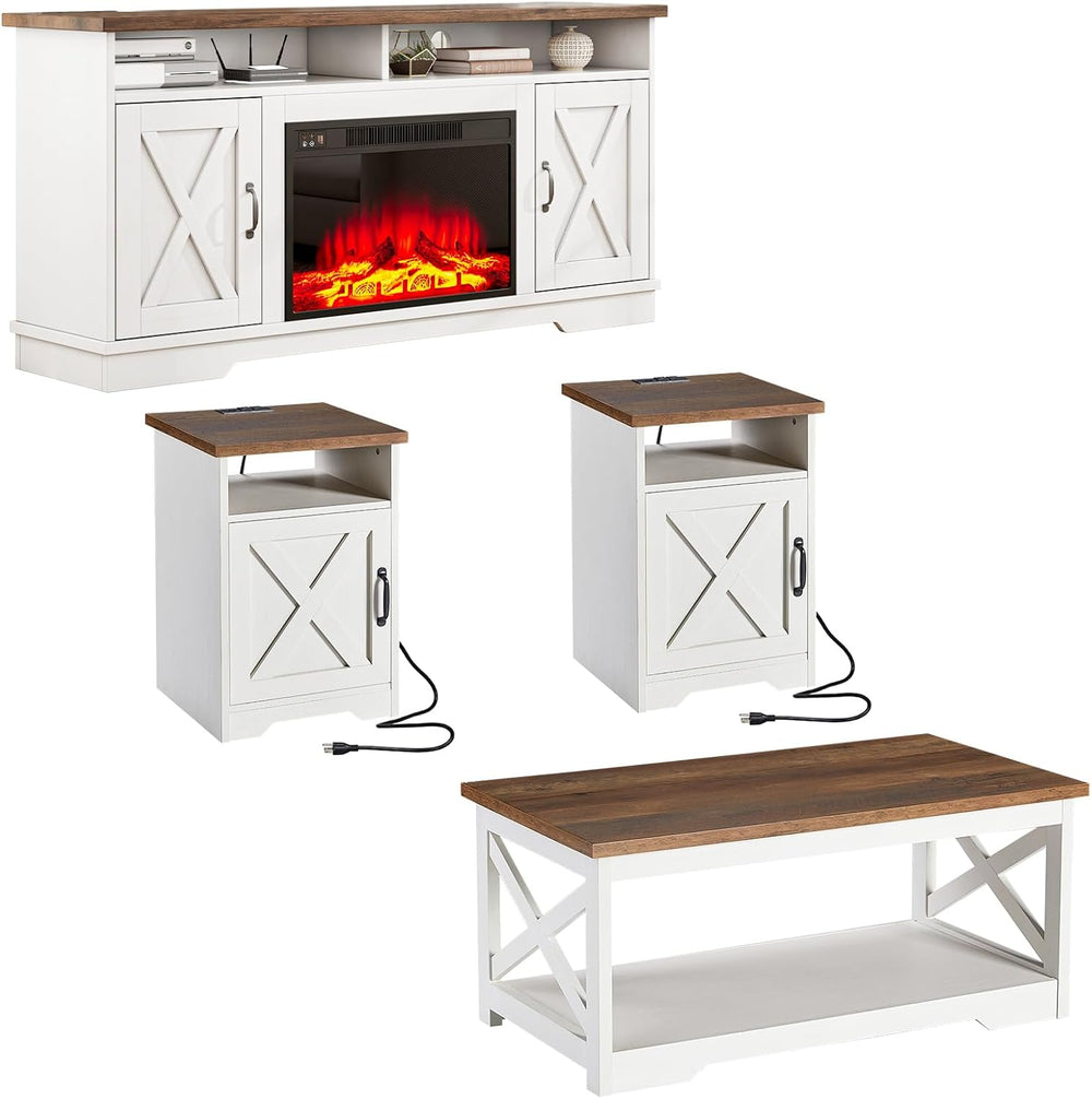 AMERLIFE 5-Piece Farmhouse Living Room Furniture Set,63" Fireplace TV St...