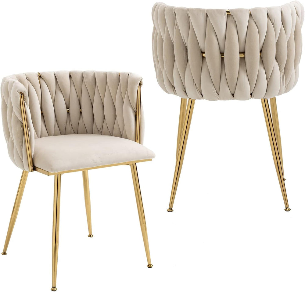 NIOIIKIT Modern Velvet Dining Chairs Set of 2 Hand Weaving Accent Chairs Livi...