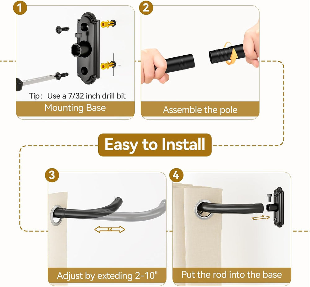 YaFex Curtain Rod 2 Pack 32-86 Inch, 1 Inch Heavy Duty Black Curtain Rods for...