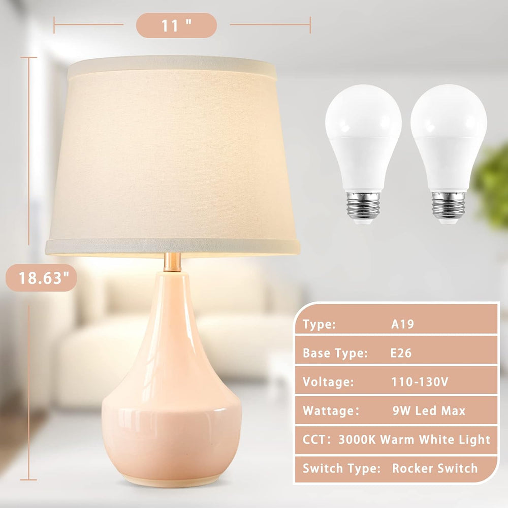 18" Table Lamp Set of 2, Ceramic Lamp Classic Beside Lamps Nightstand La...
