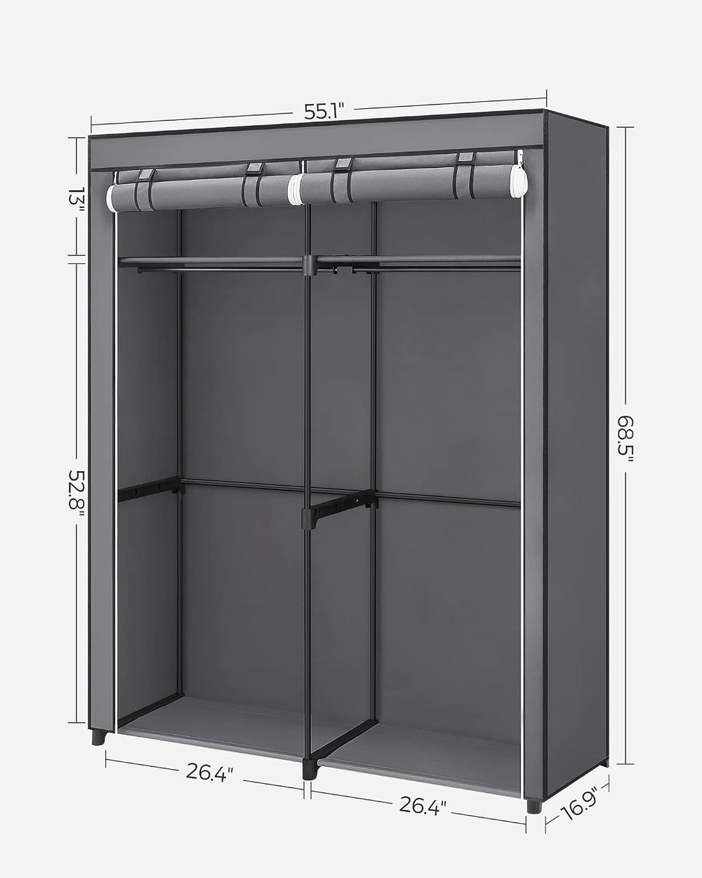 SONGMICS Closet Wardrobe, Clothes Storage, 55.1 x 16.9 x 68.5 Inches