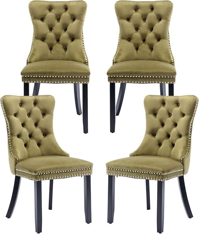 Velvet Dining Chairs Set of 4, Tufted Upholstered Dining Room Chairs with Bac...