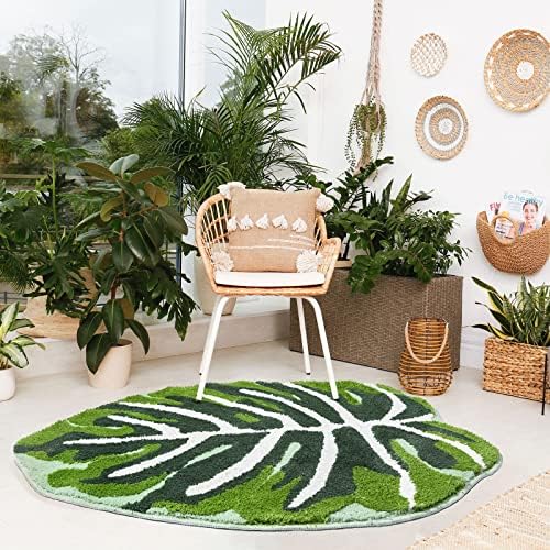 Kids Rug Green Leaf Area Rug for Nursery Cute Bath Mat Non Slip Small Preppy ...