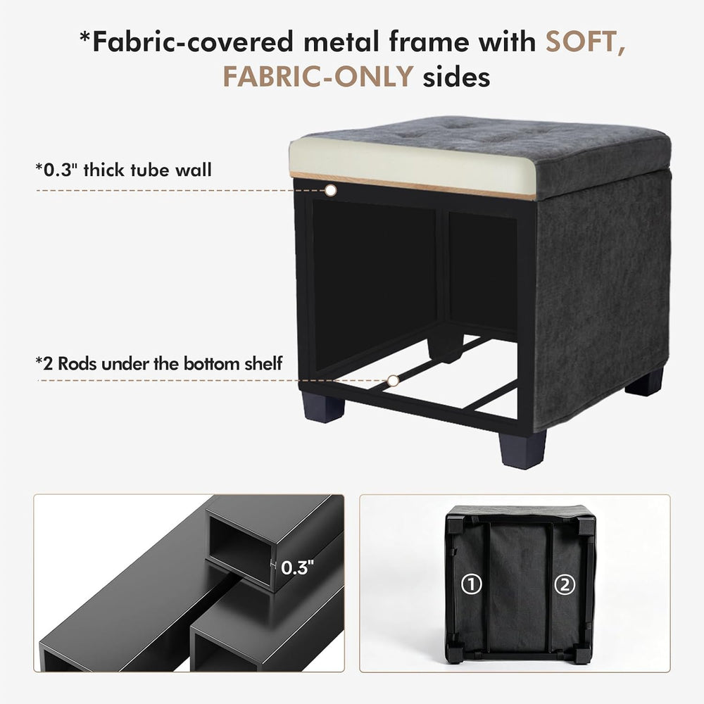 ABHENG Steel Frame Square Ottoman with Storage Gray UASND641G | 17.7" x ...