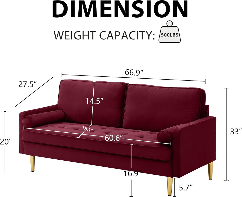 Velvet Loveseat Sofa,Mid Century Modern Small Love Seats Furniture Comfy Couc...