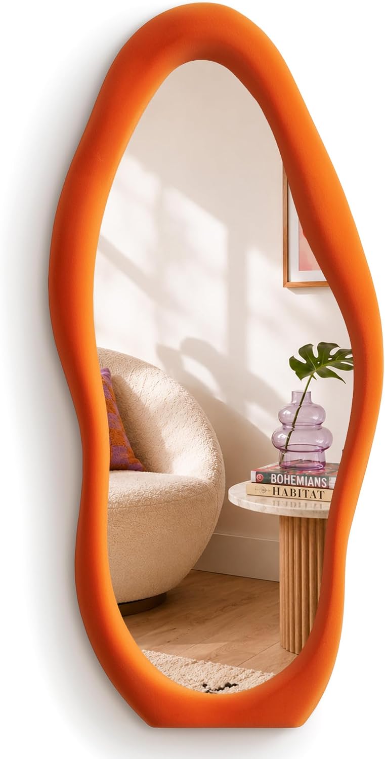 Wavy Decorative Wall-Mounted Mirror for Bathroom Decor,30x14,Orange
