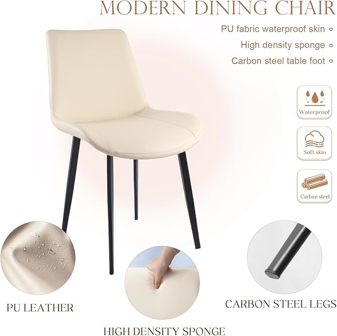 Dining Chairs, Modern PU Leather Dining Room Chair with Sturdy Metal Legs, Up...