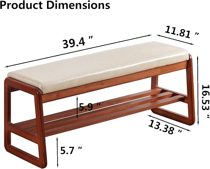 Shoe Rack Bench, Solid Wood Entryway Bench, Shoe Storage with Cushion Seat fo...